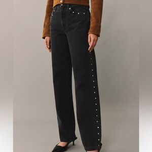 Mango Black Studded Straight Leg Jeans